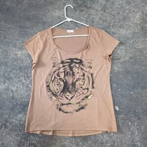 Madison & Berkeley Tiger Graphic Shirt Womens XL Brown Short Sleeve Y2K Retro